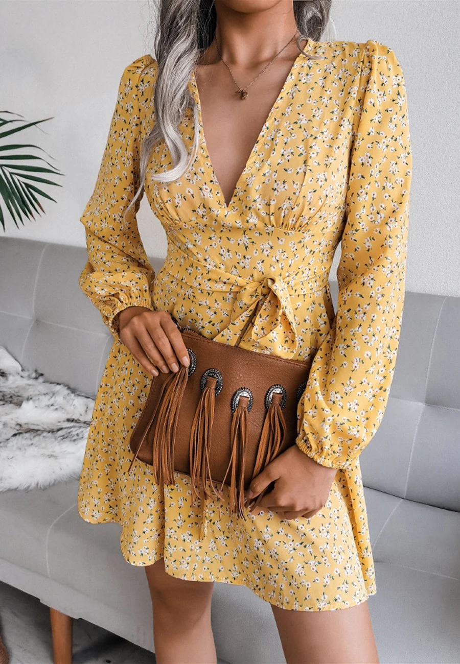 Plunge Floral Long Sleeve Dress - Image 11