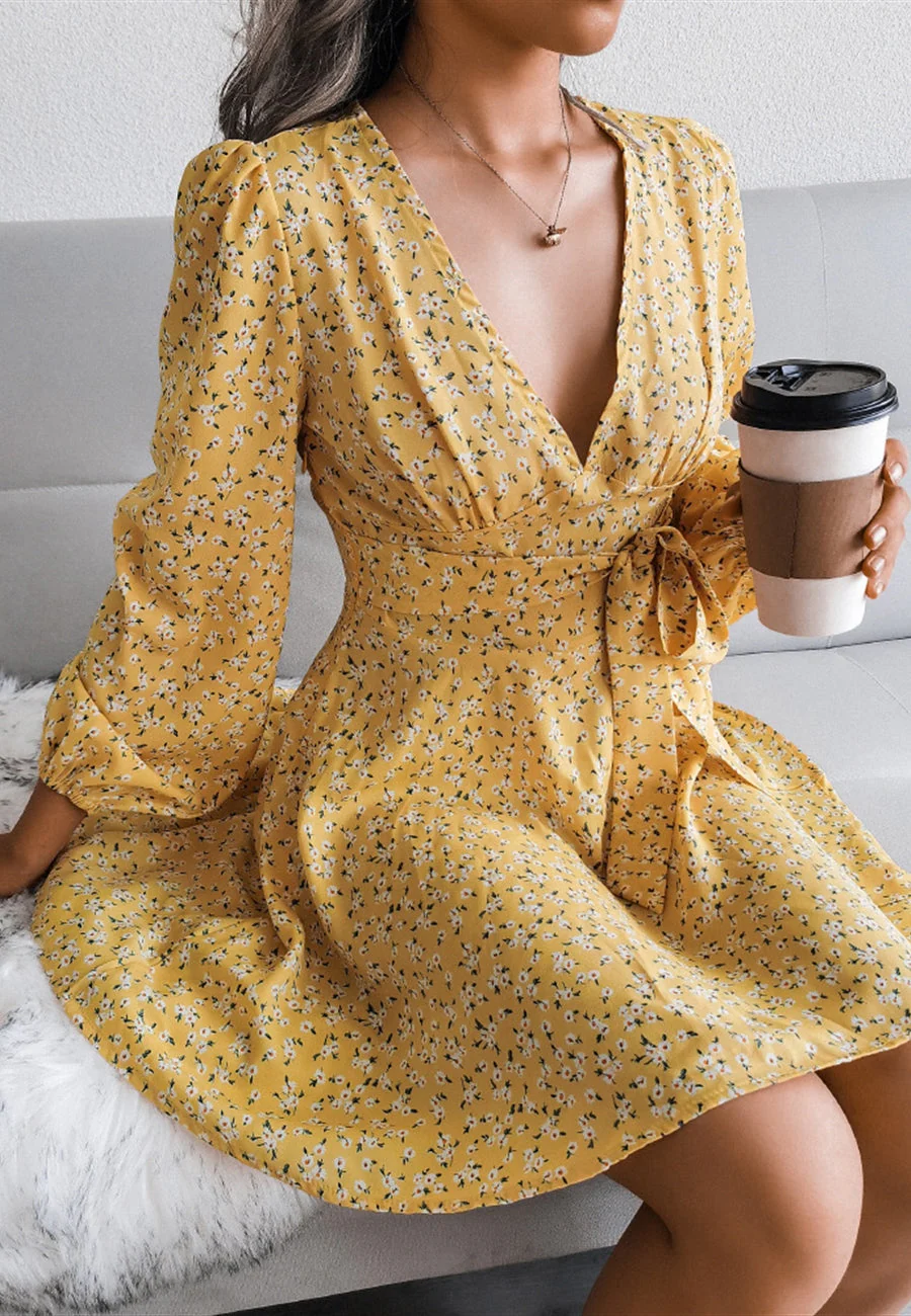 Plunge Floral Long Sleeve Dress - Image 12