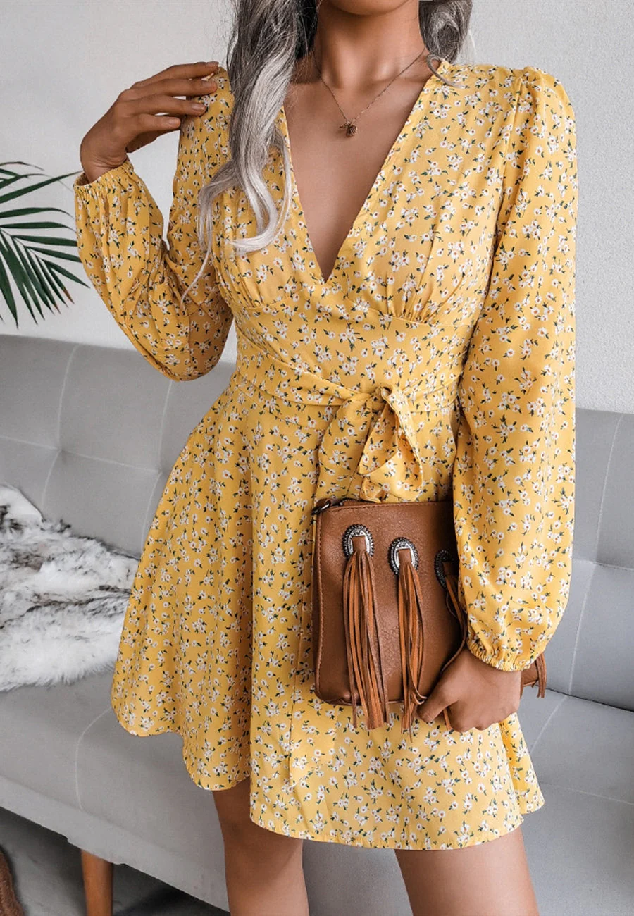 Plunge Floral Long Sleeve Dress - Image 13
