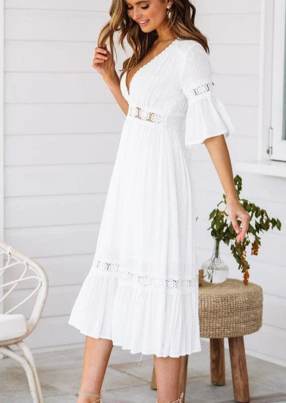 Plunge Neck Crochet Lace Dress - Image 2
