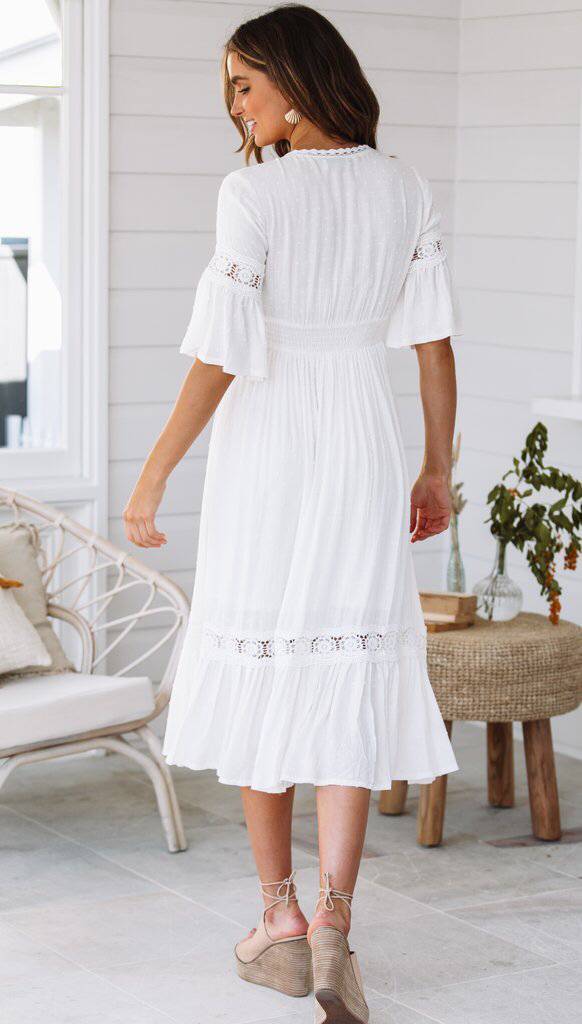Plunge Neck Crochet Lace Dress - Image 3