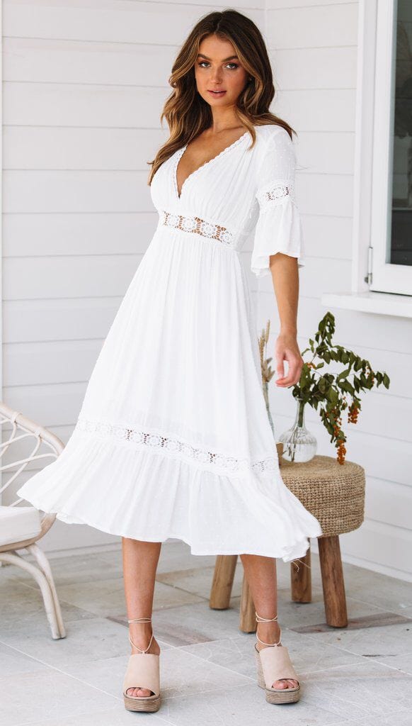 Plunge Neck Crochet Lace Dress - Image 4