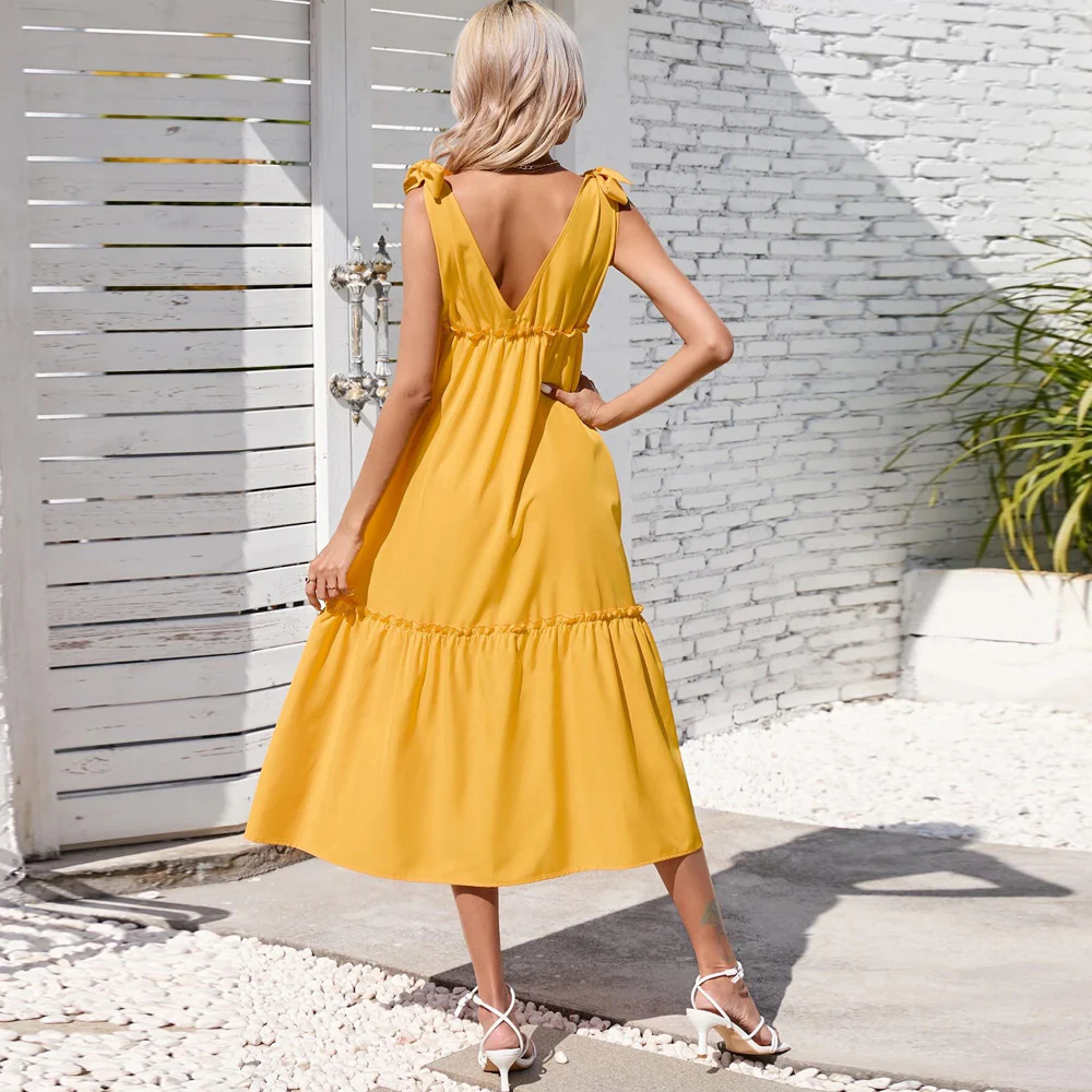 Plunge Neck Lace Detail Dress - Image 4