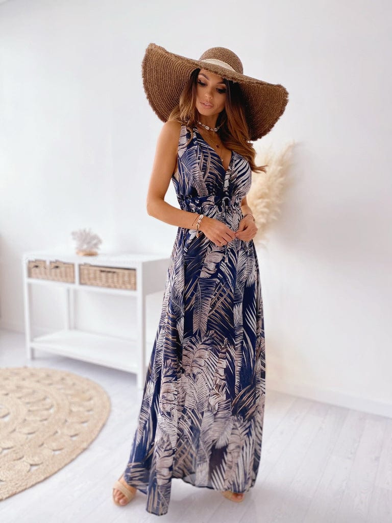 Plunge Neck Leaf Print Dress - Image 4