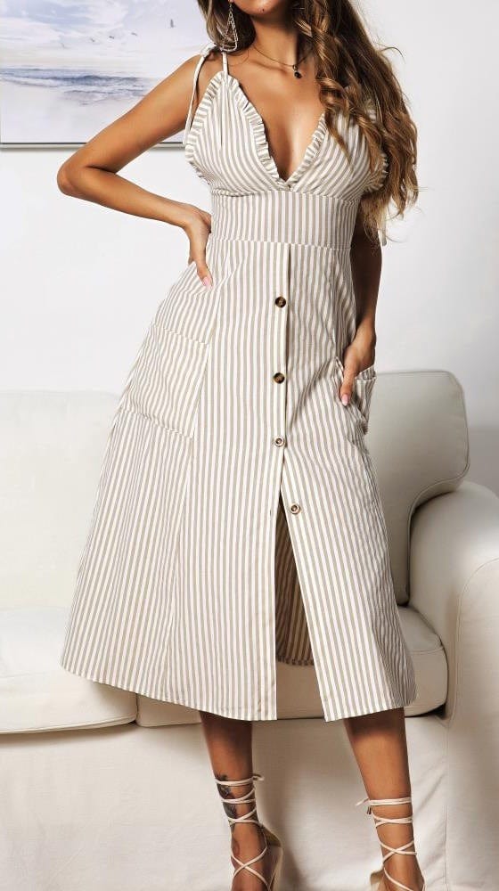 Plunge Neck Nautical Striped Dress - Image 10