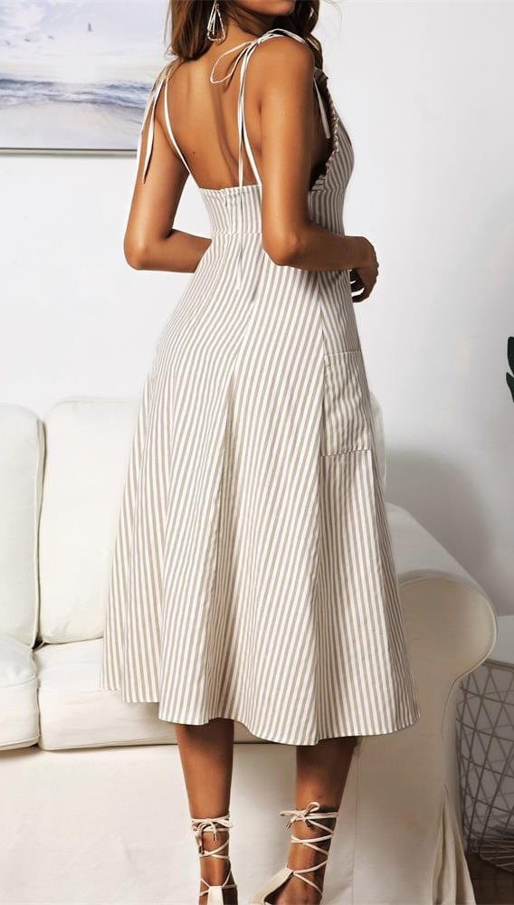Plunge Neck Nautical Striped Dress - Image 11