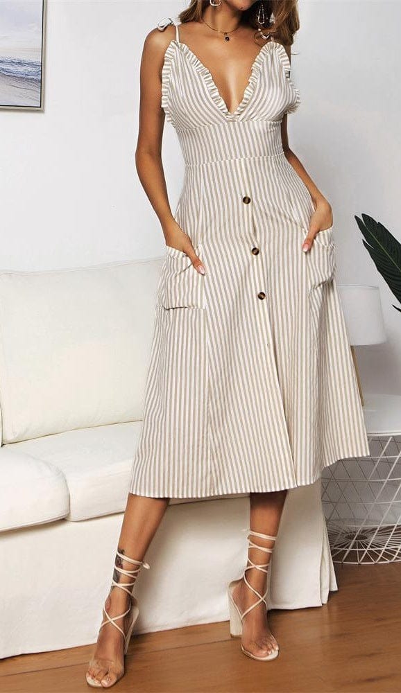 Plunge Neck Nautical Striped Dress - Image 12