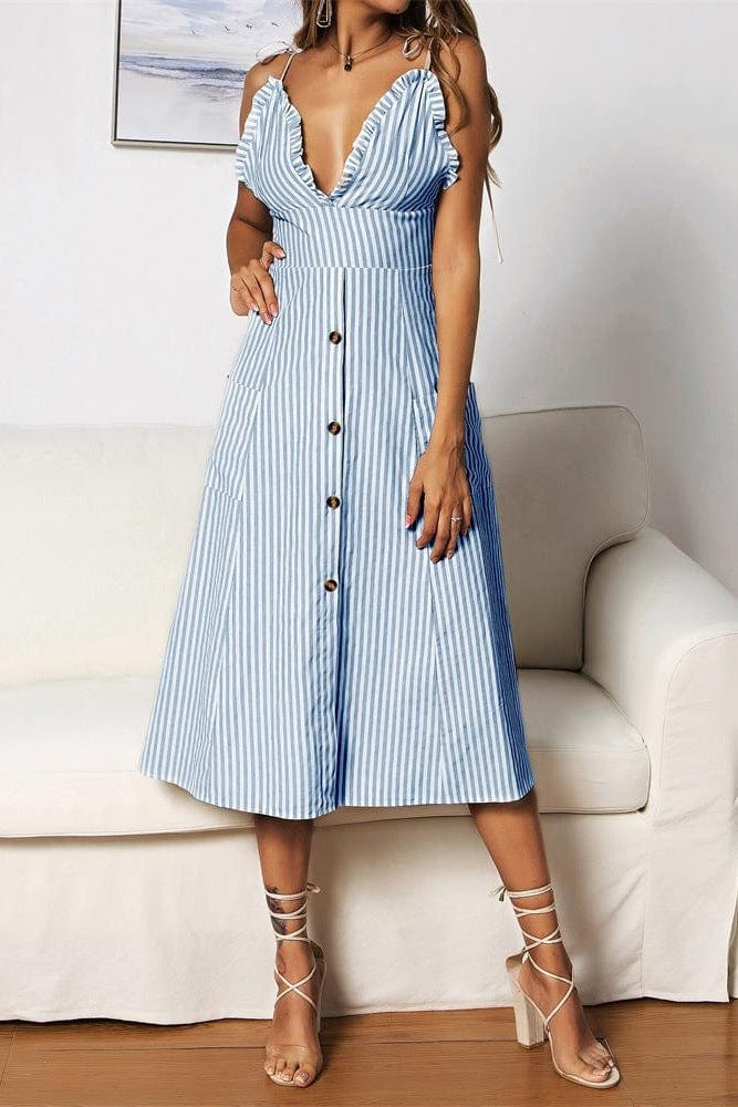 Plunge Neck Nautical Striped Dress - Image 13