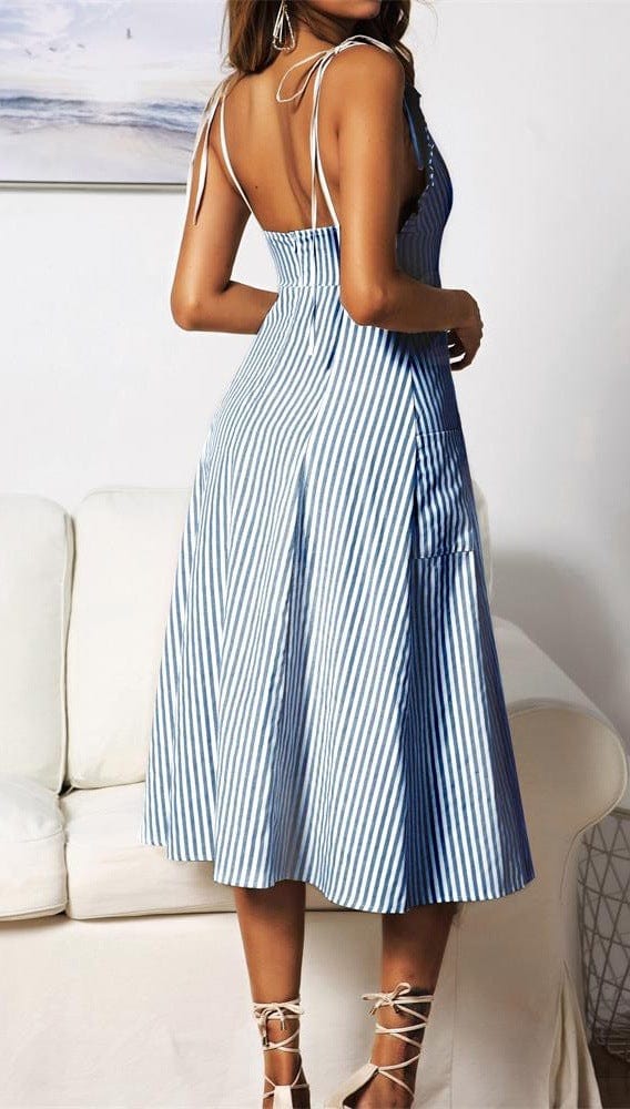 Plunge Neck Nautical Striped Dress - Image 14