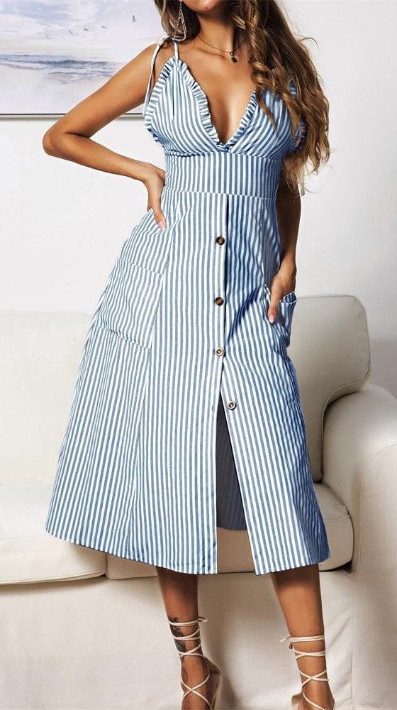 Plunge Neck Nautical Striped Dress - Image 15