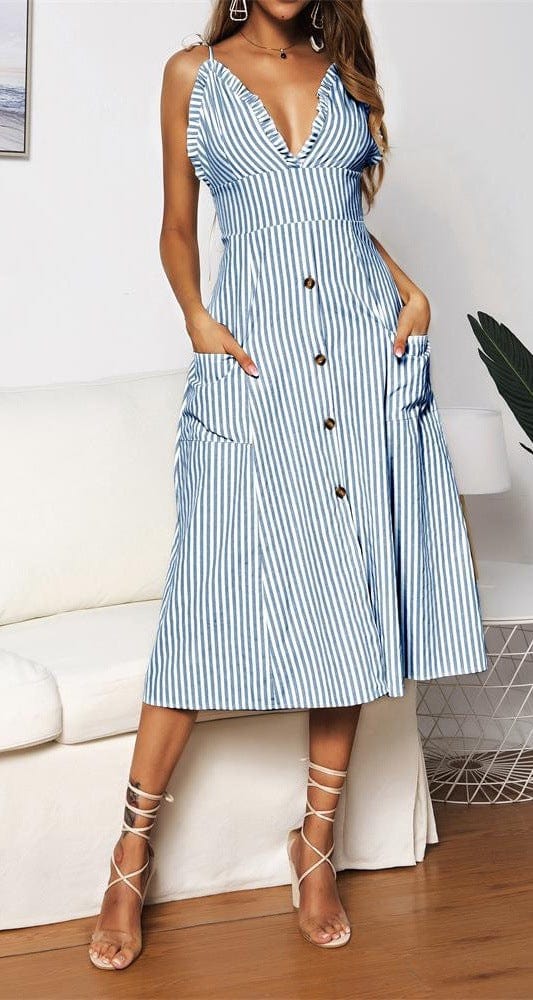 Plunge Neck Nautical Striped Dress - Image 16