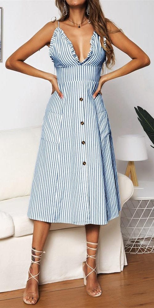 Plunge Neck Nautical Striped Dress - Image 17