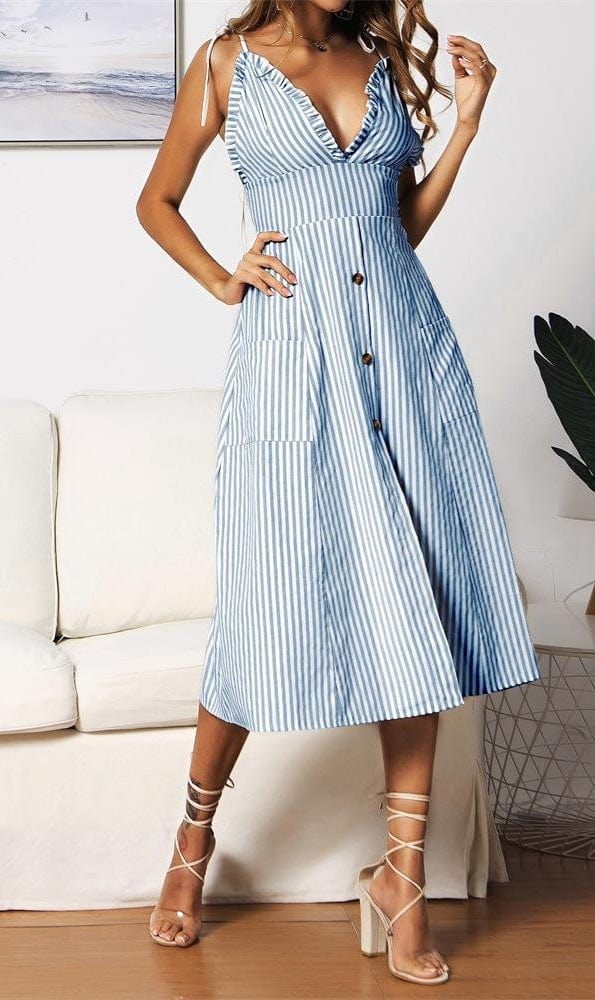 Plunge Neck Nautical Striped Dress - Image 18