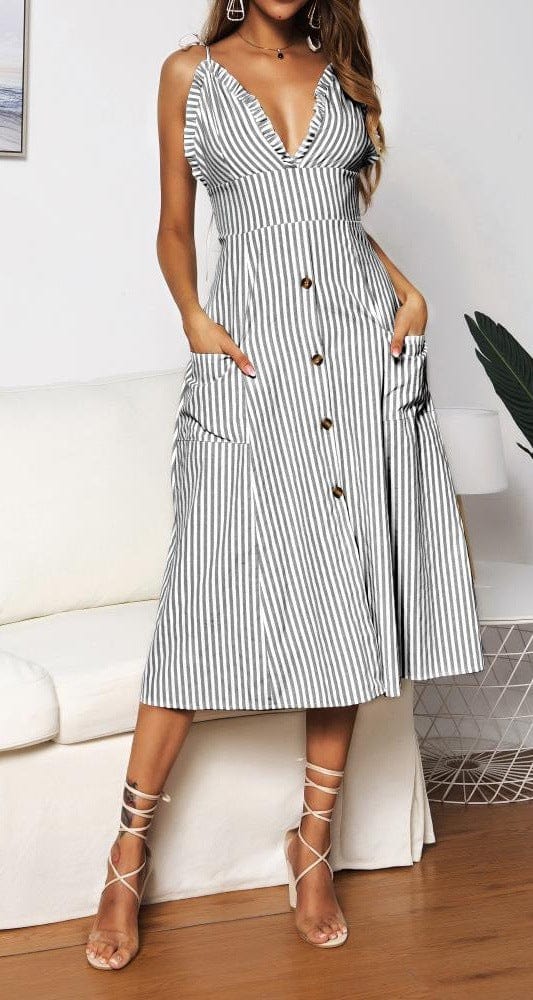 Plunge Neck Nautical Striped Dress - Image 5