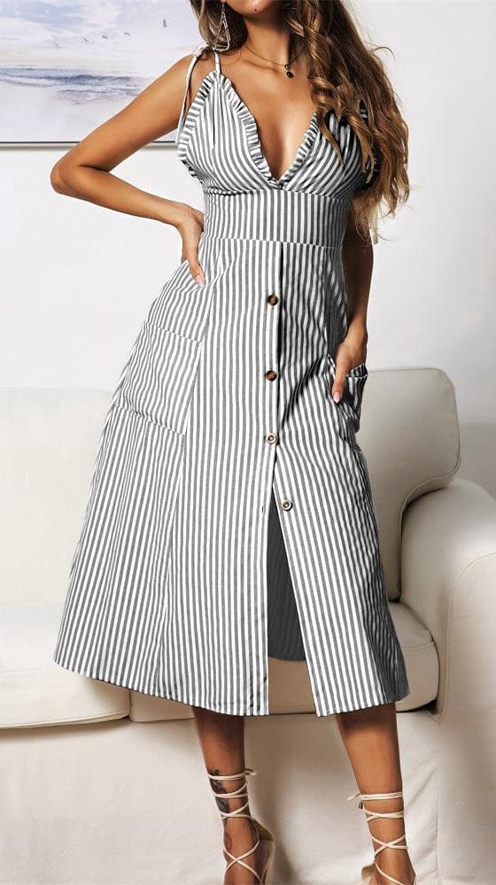 Plunge Neck Nautical Striped Dress - Image 6