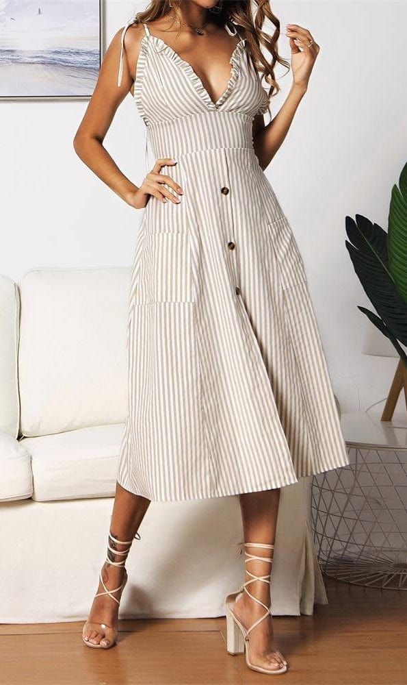 Plunge Neck Nautical Striped Dress - Image 8