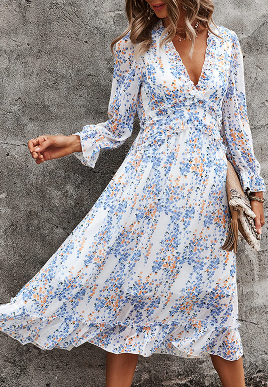Plunge Neck Ruffle Detail Dress - Image 10