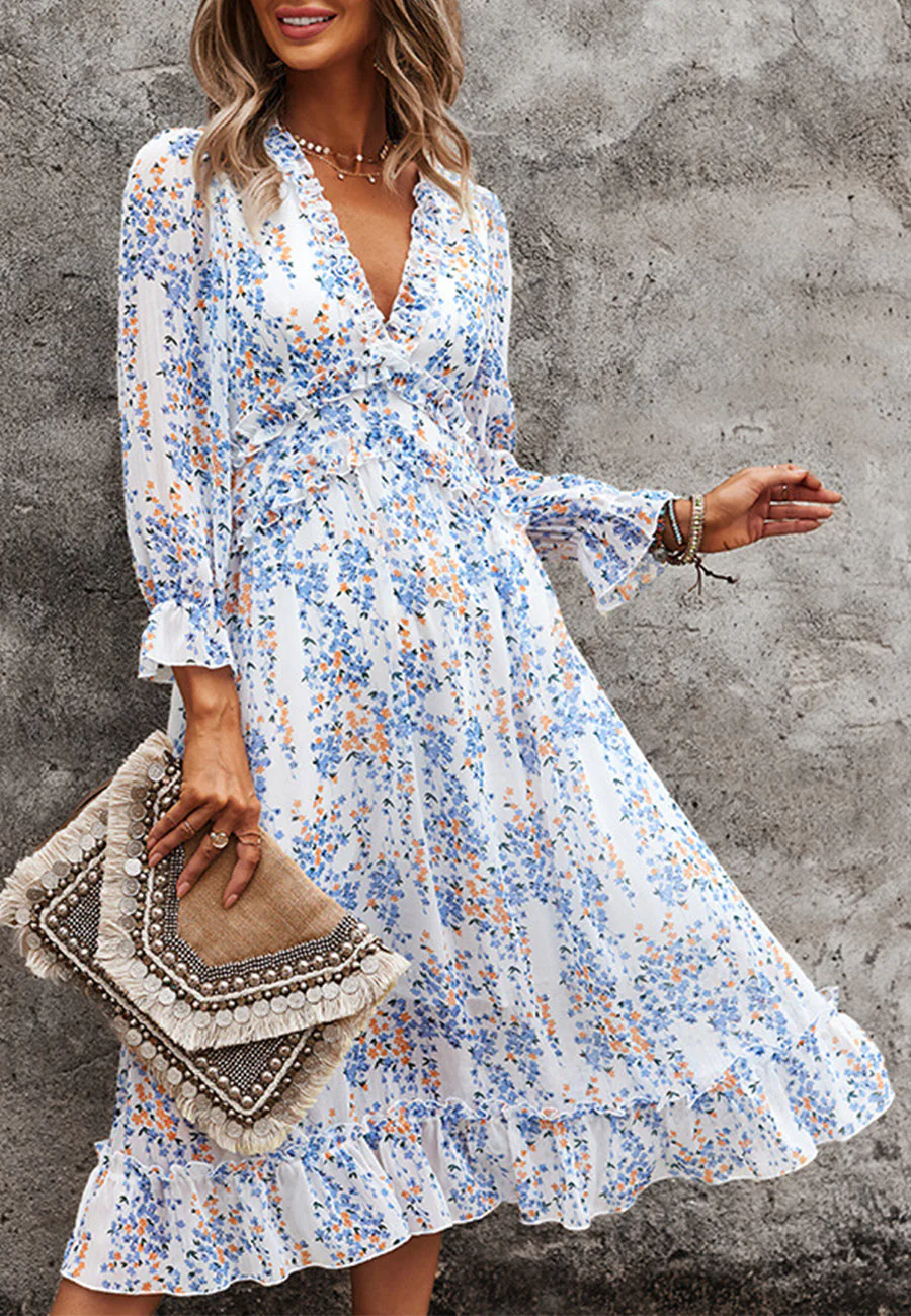 Plunge Neck Ruffle Detail Dress - Image 11
