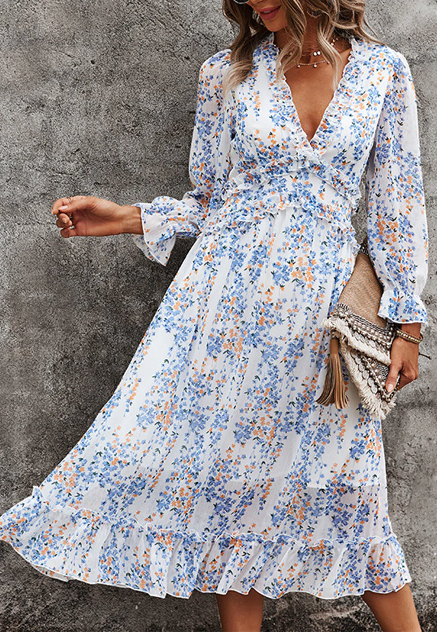 Plunge Neck Ruffle Detail Dress - Image 12