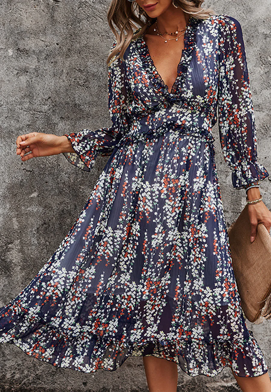 Plunge Neck Ruffle Detail Dress - Image 16