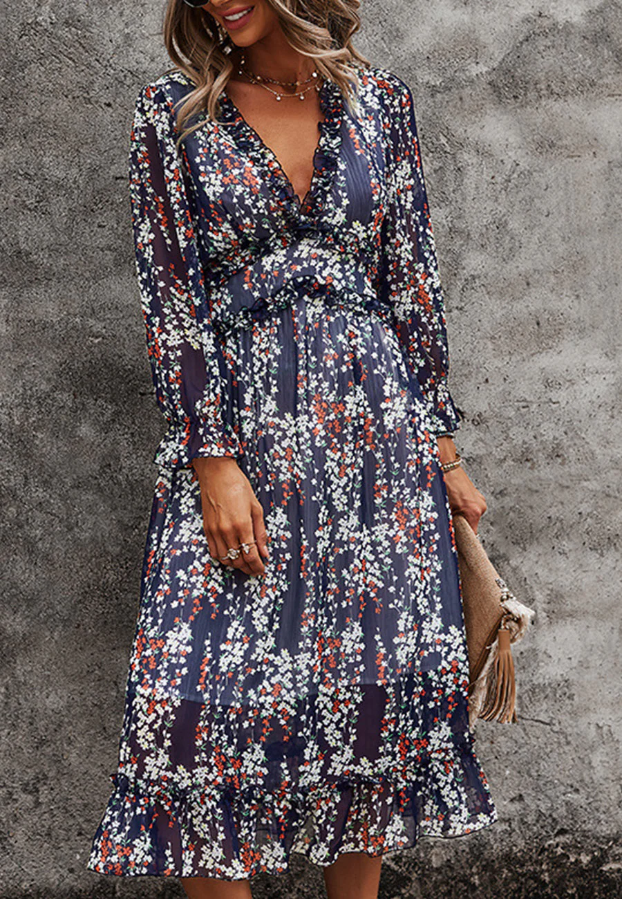 Plunge Neck Ruffle Detail Dress - Image 17