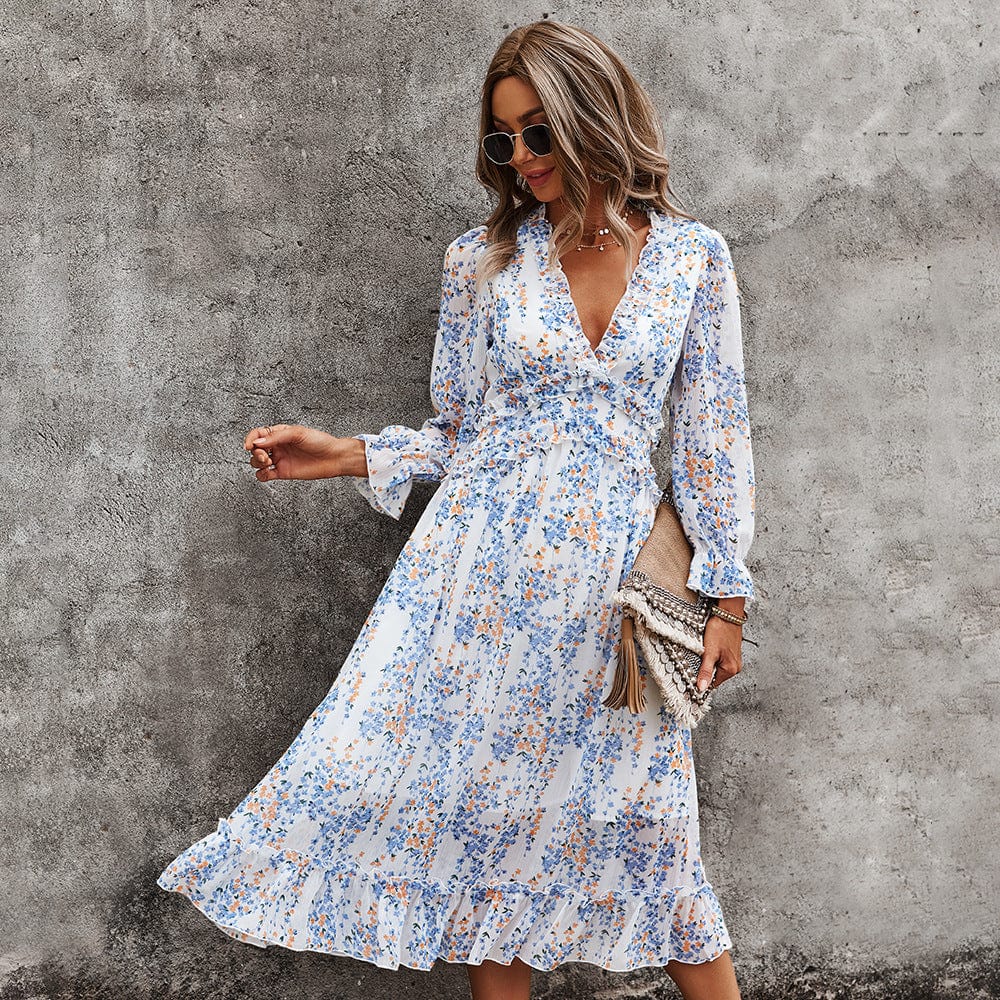 Plunge Neck Ruffle Detail Dress - Image 3