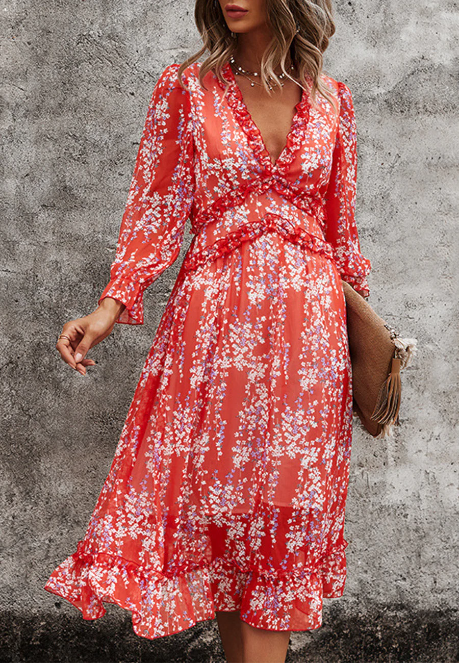 Plunge Neck Ruffle Detail Dress - Image 4