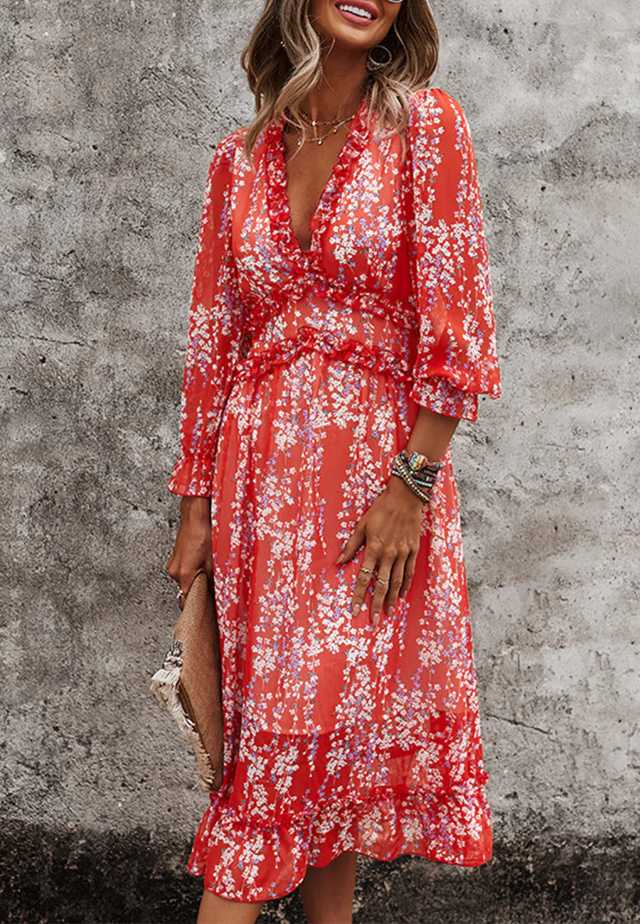 Plunge Neck Ruffle Detail Dress - Image 6