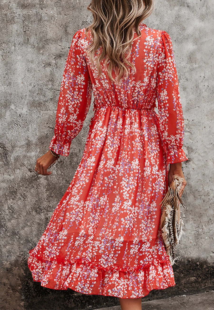 Plunge Neck Ruffle Detail Dress - Image 7
