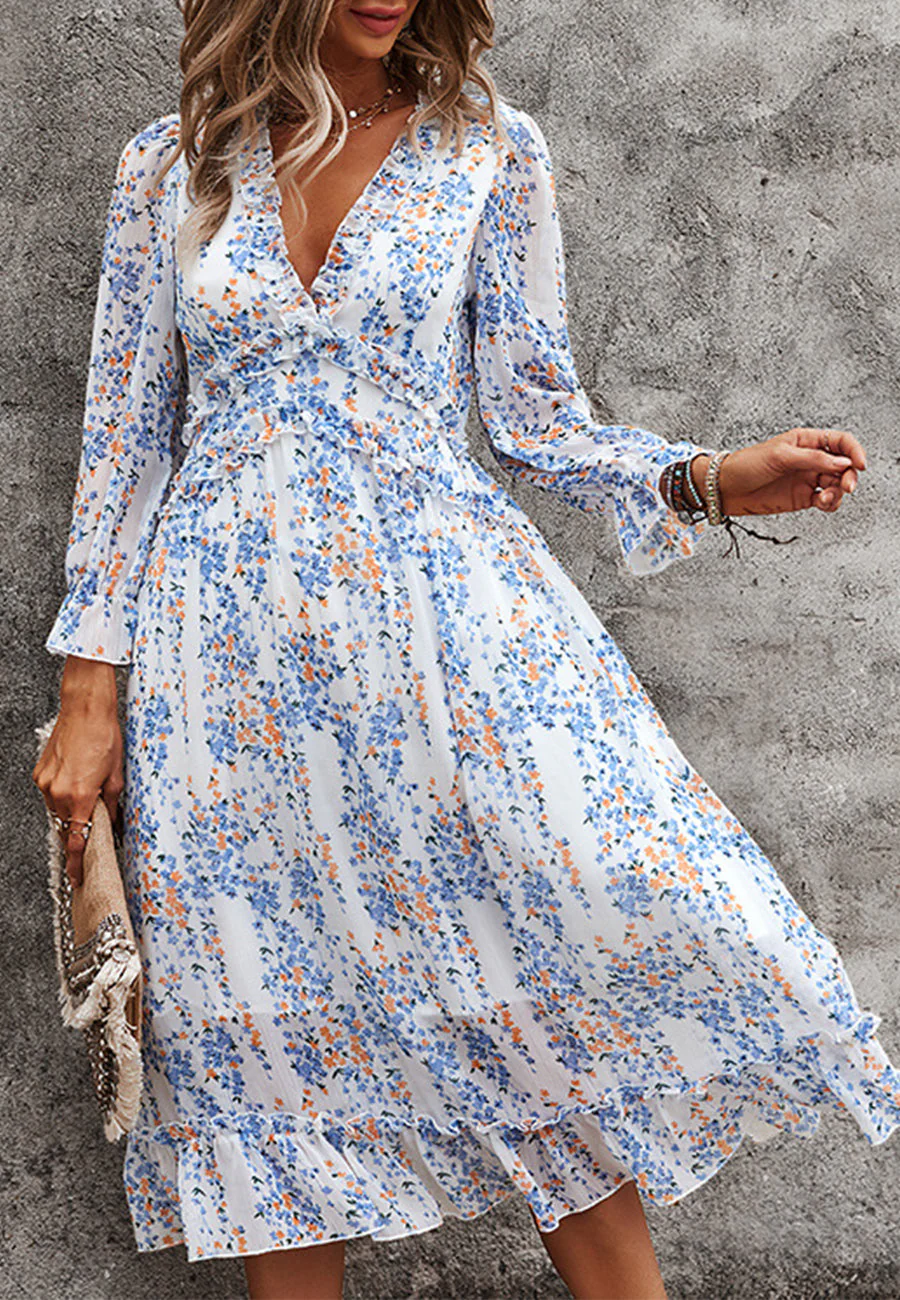 Plunge Neck Ruffle Detail Dress - Image 8
