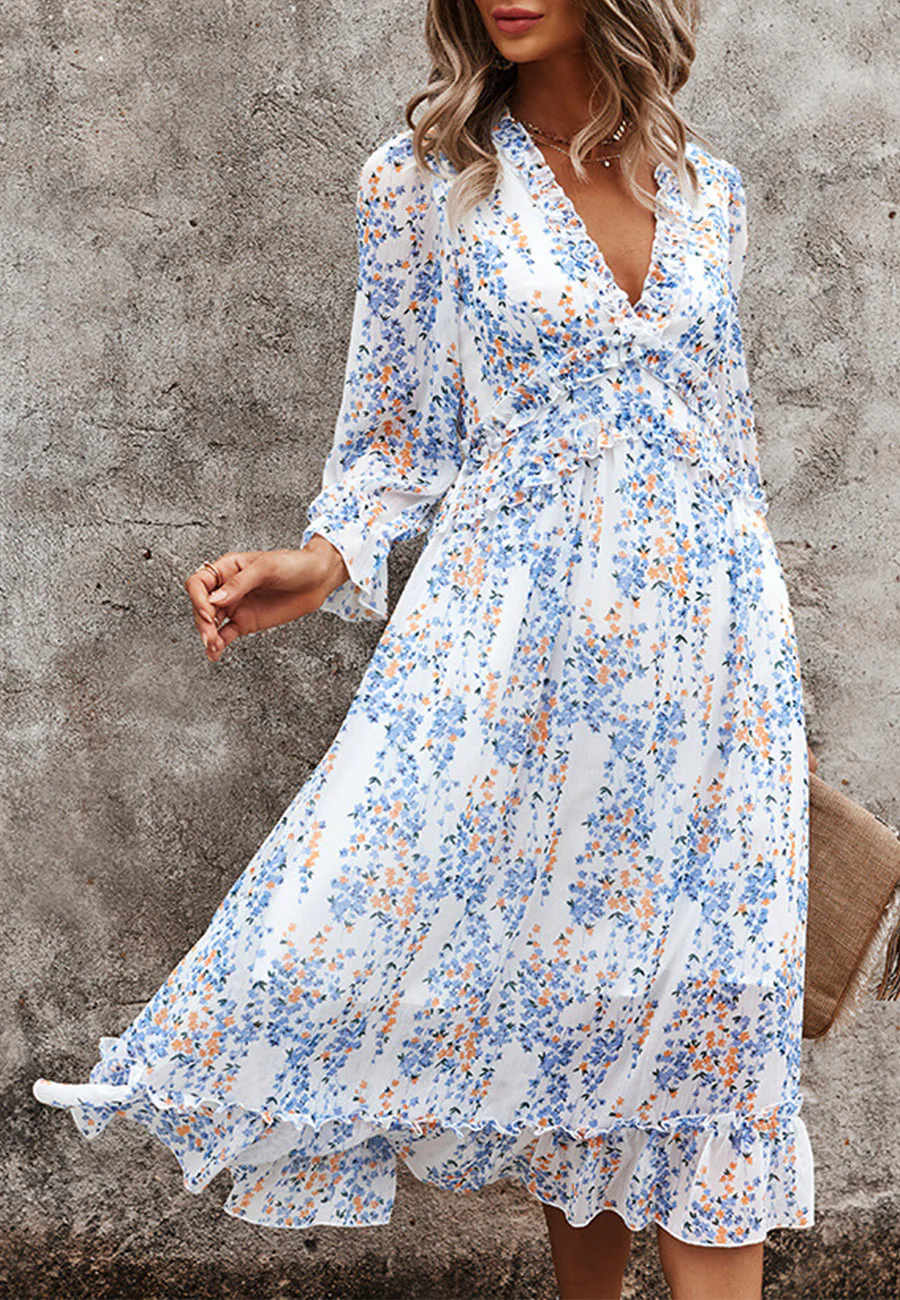 Plunge Neck Ruffle Detail Dress - Image 9