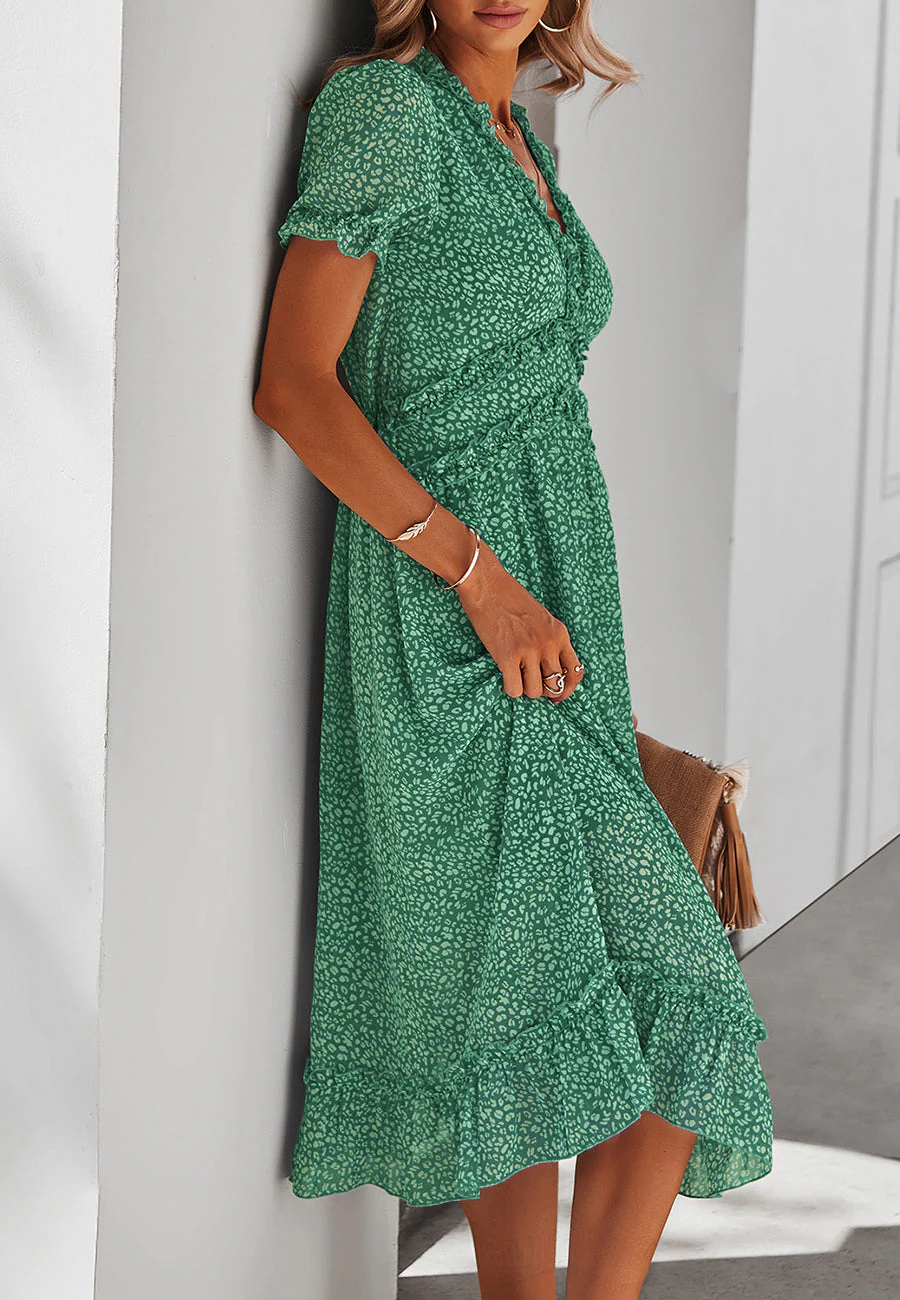 Plunge Neck Ruffle Detail Leopard Dress - Image 16