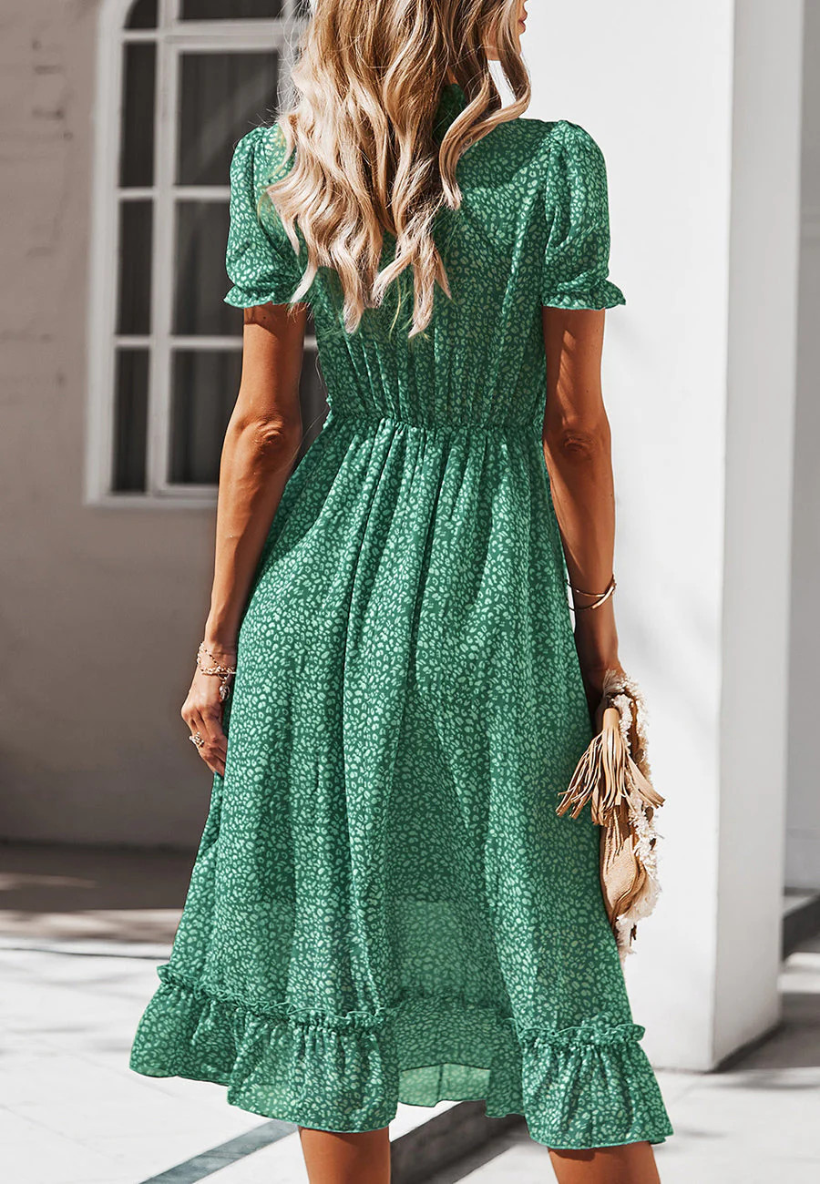 Plunge Neck Ruffle Detail Leopard Dress - Image 18