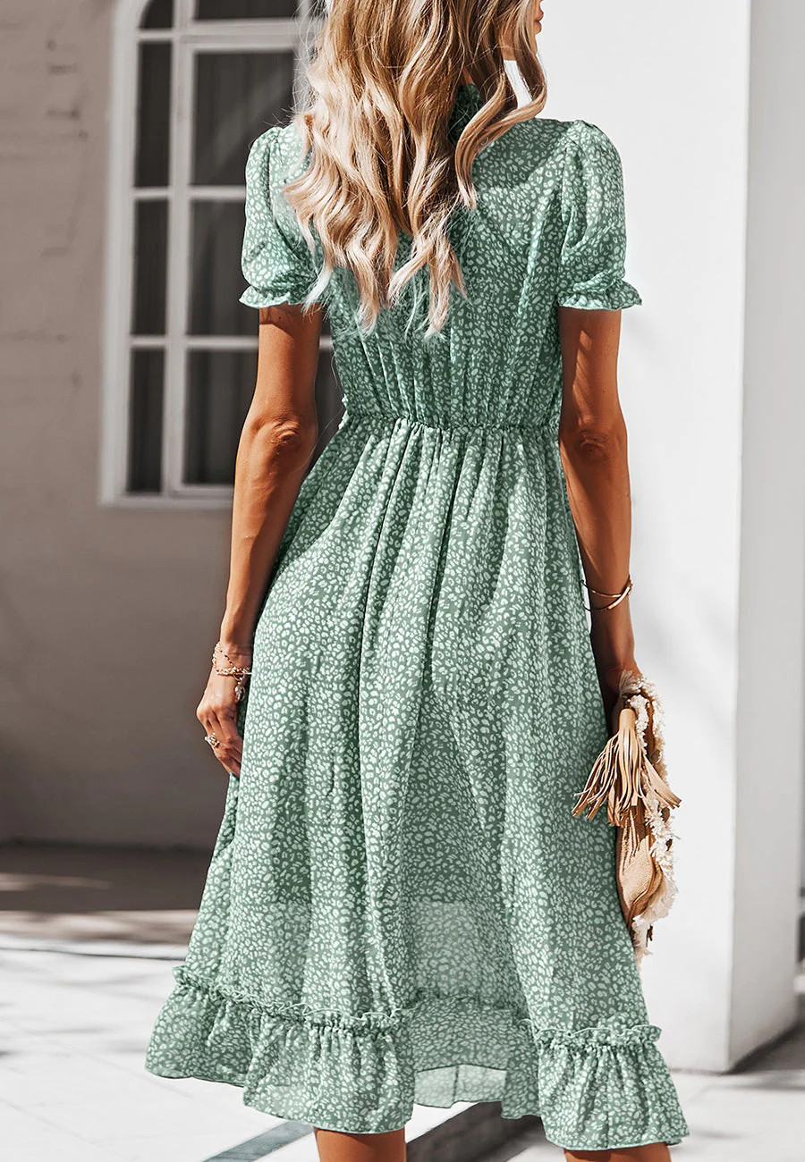 Plunge Neck Ruffle Detail Leopard Dress - Image 23