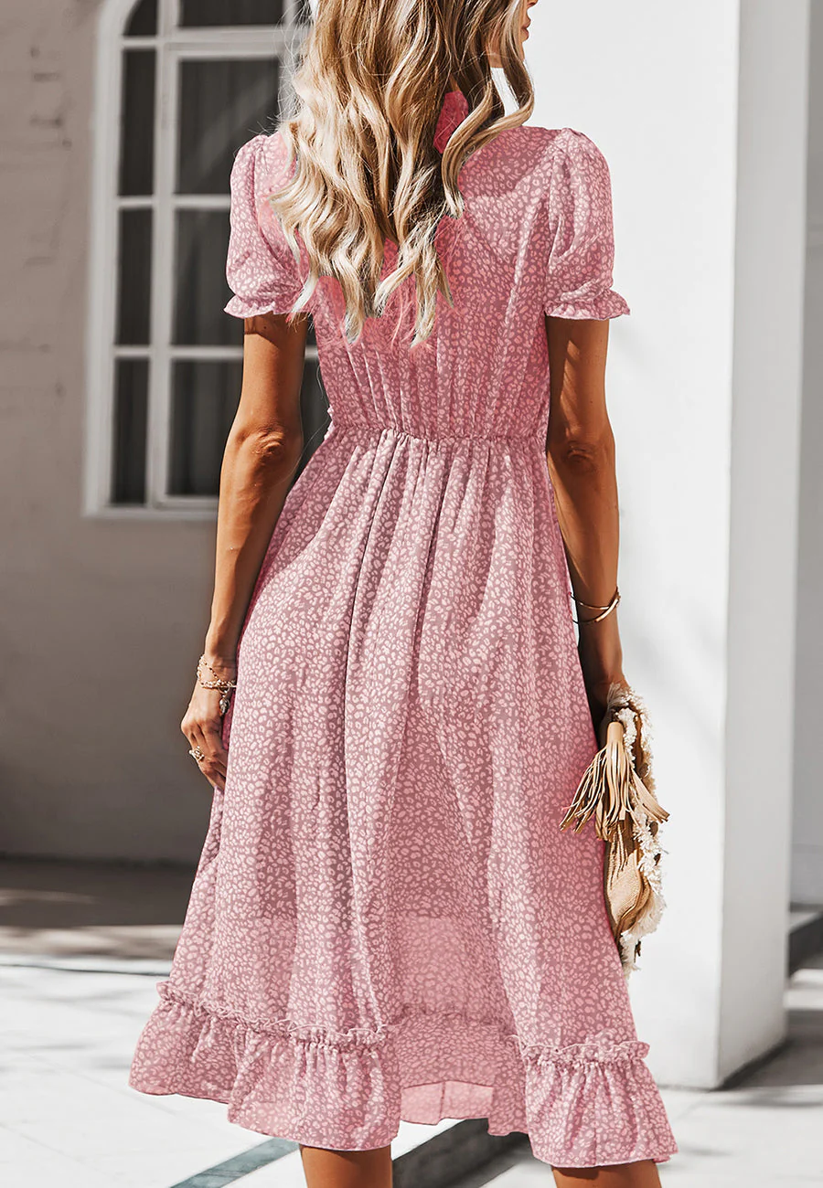 Plunge Neck Ruffle Detail Leopard Dress - Image 28