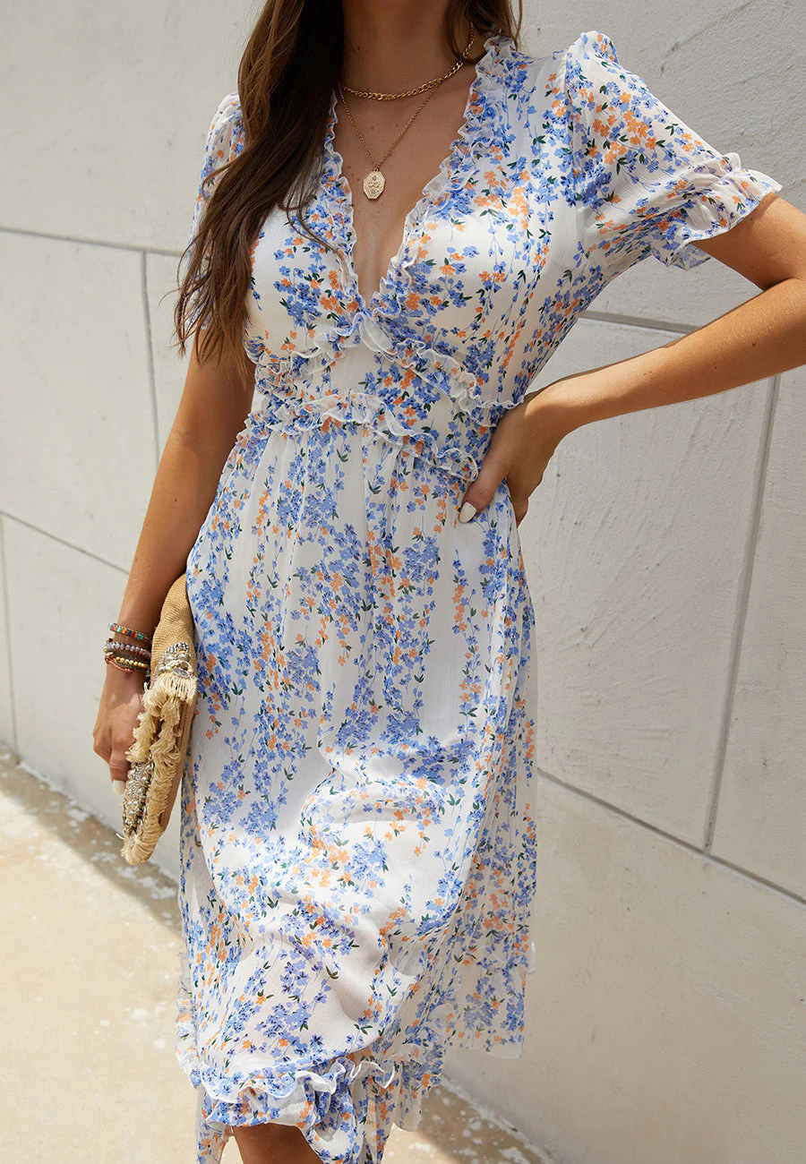 Plunge Neck Ruffle Detail Leopard Dress - Image 30