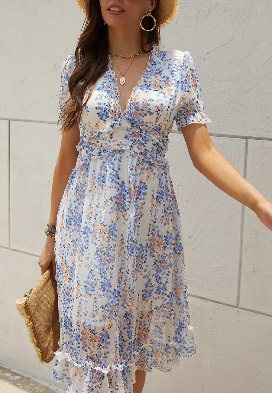 Plunge Neck Ruffle Detail Leopard Dress - Image 31
