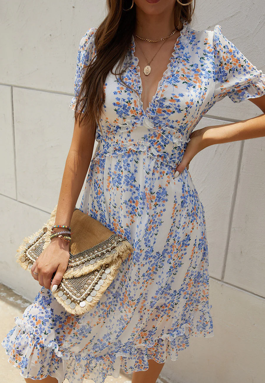 Plunge Neck Ruffle Detail Leopard Dress - Image 32