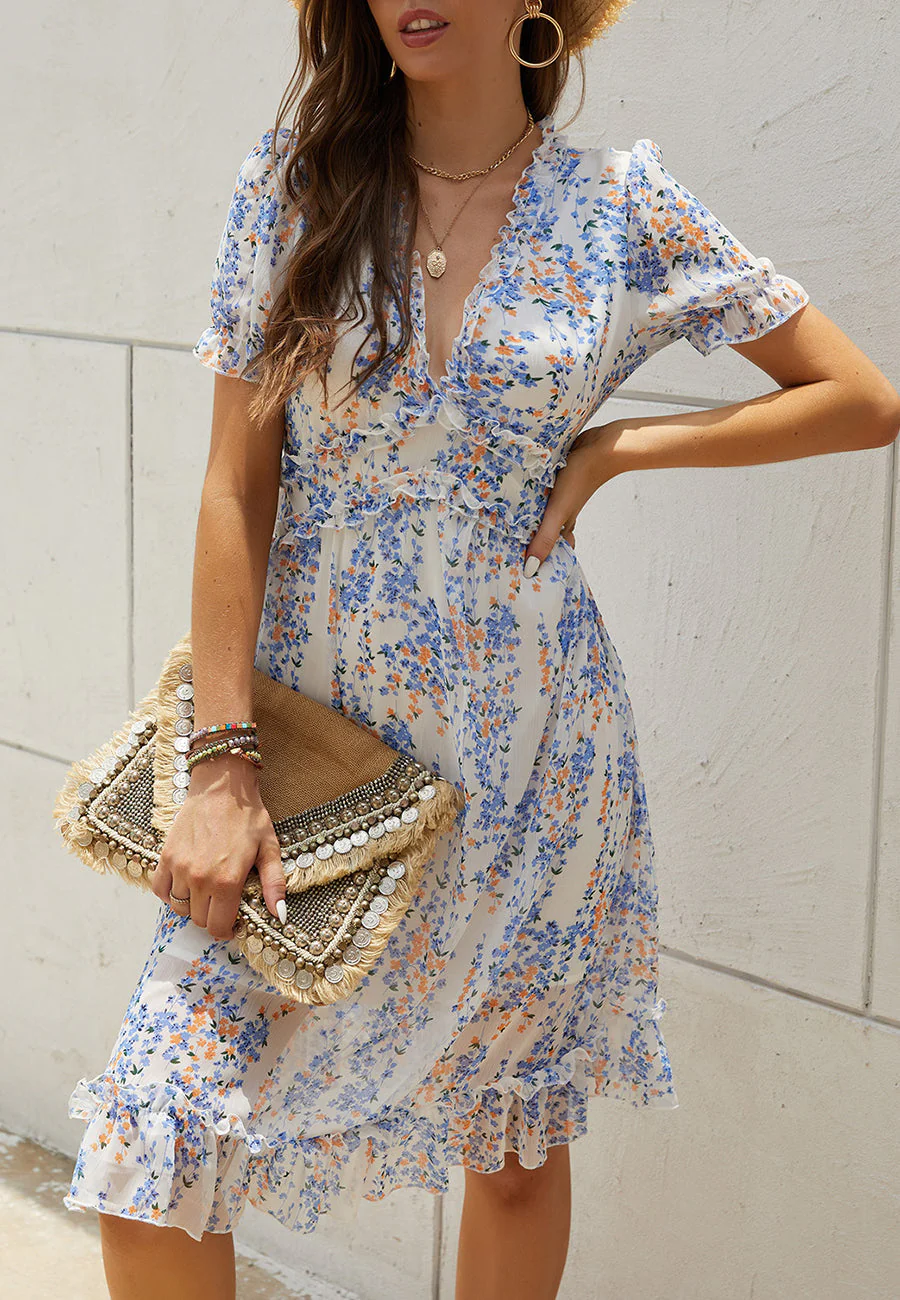 Plunge Neck Ruffle Detail Leopard Dress - Image 33