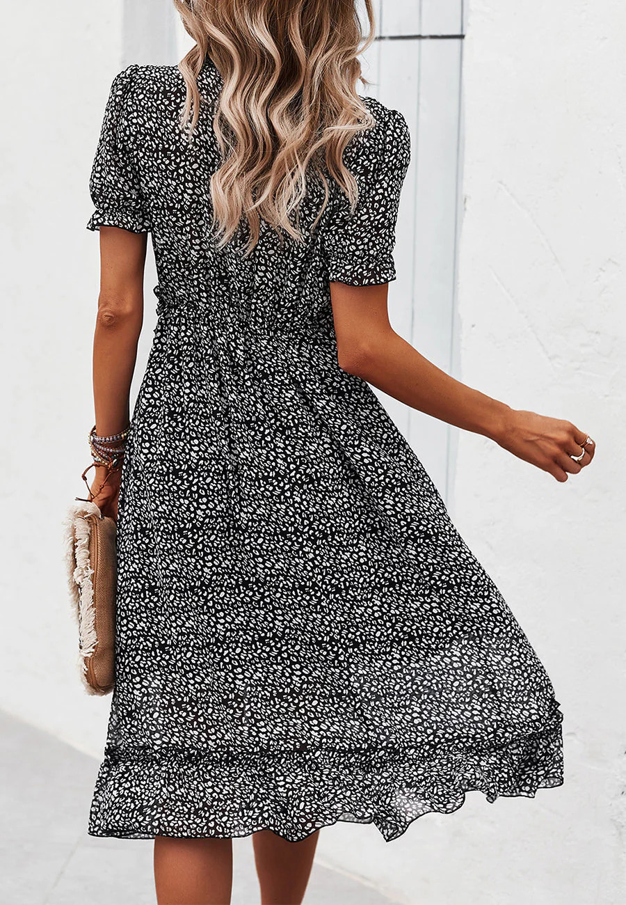 Plunge Neck Ruffle Detail Leopard Dress - Image 6