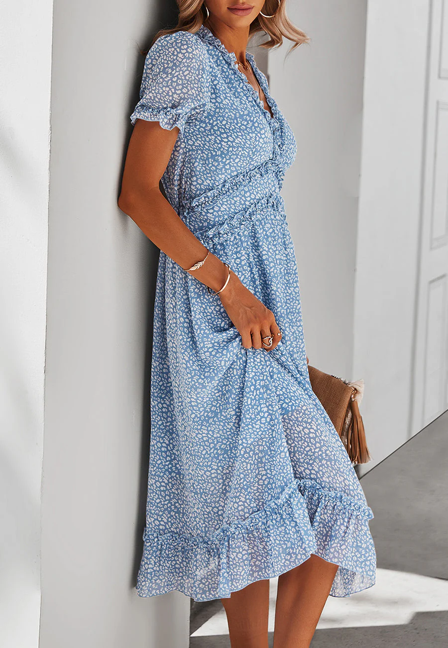 Plunge Neck Ruffle Detail Leopard Dress - Image 8