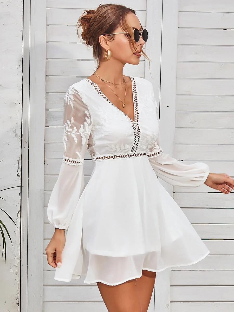 Plunge Neck Sheer Sleeve Dress - Image 8