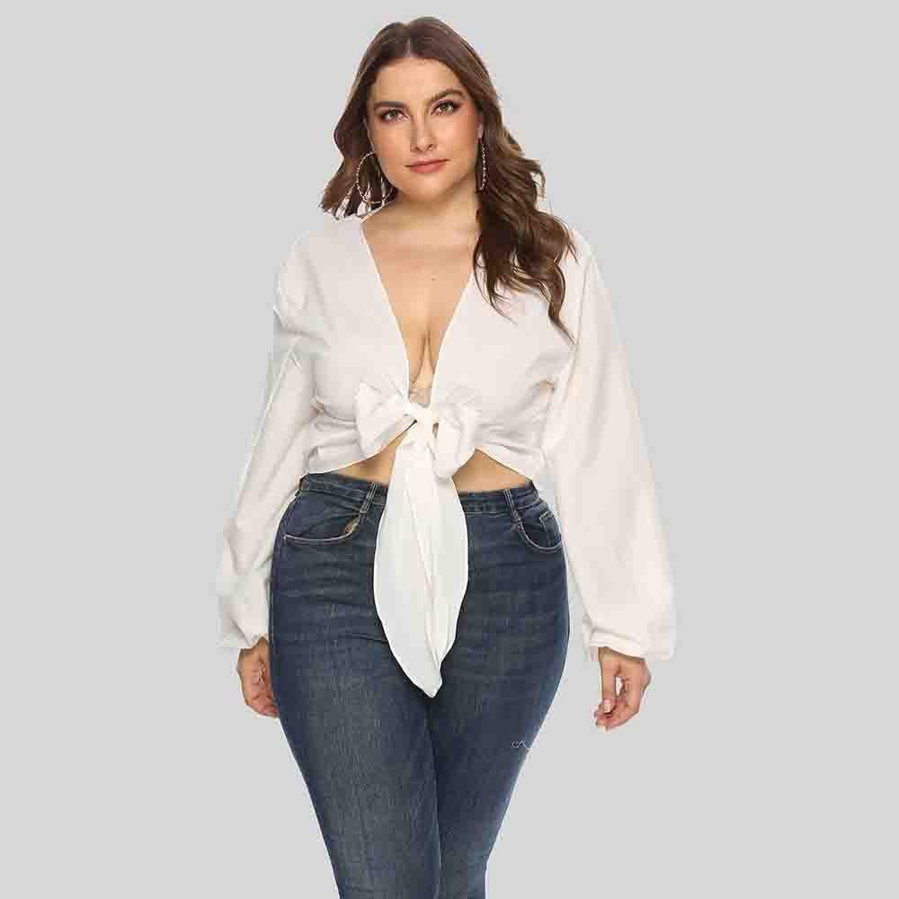 Plunge Neck Tie Front Blouse - Image 6