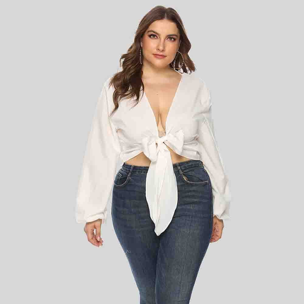 Plunge Neck Tie Front Blouse - Image 7