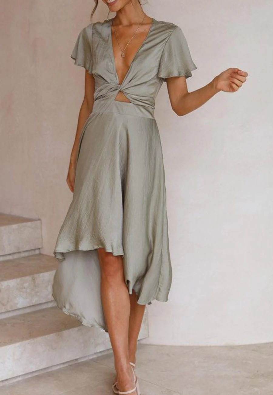Plunge Neck Twist Dress - Image 4