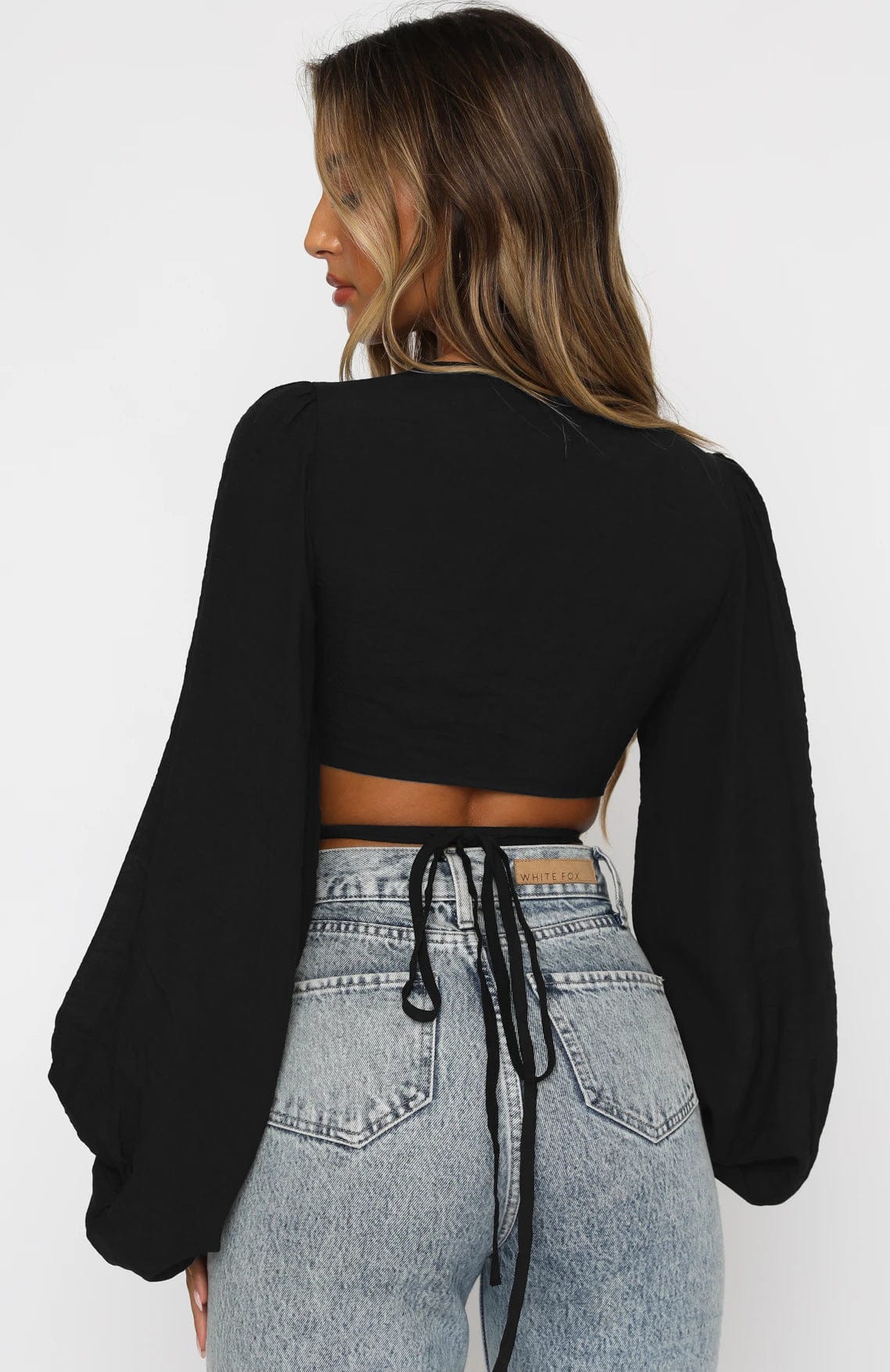 Plunge V-Neckline Puff Sleeve Wrap Top - Image 2
