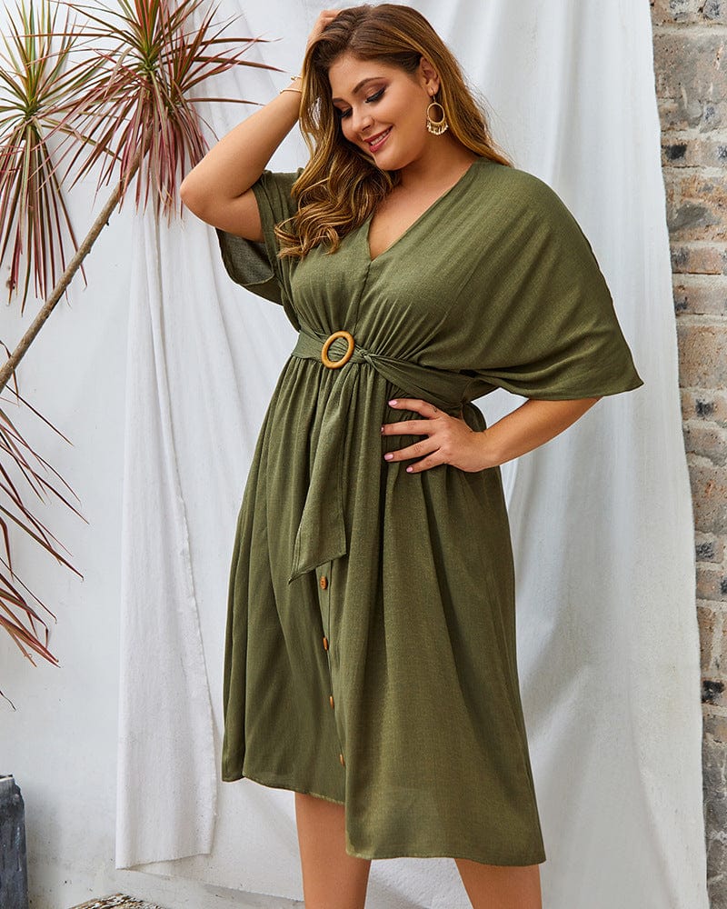 Plus Contrast Button Down Skirt Dress - Image 13