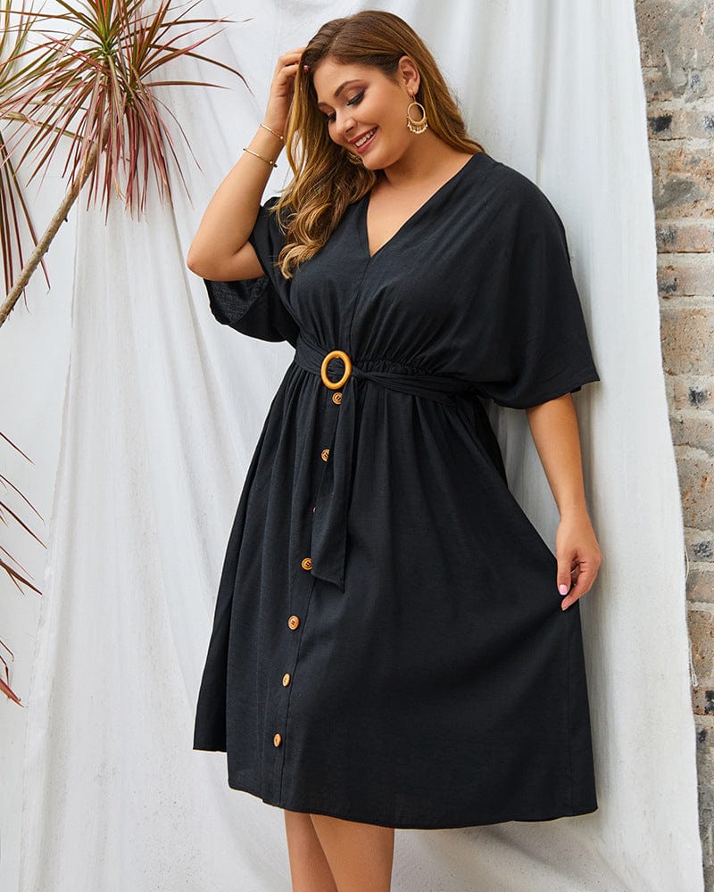 Plus Contrast Button Down Skirt Dress - Image 3