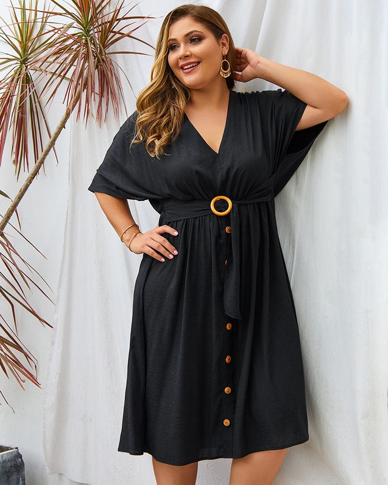 Plus Contrast Button Down Skirt Dress - Image 5