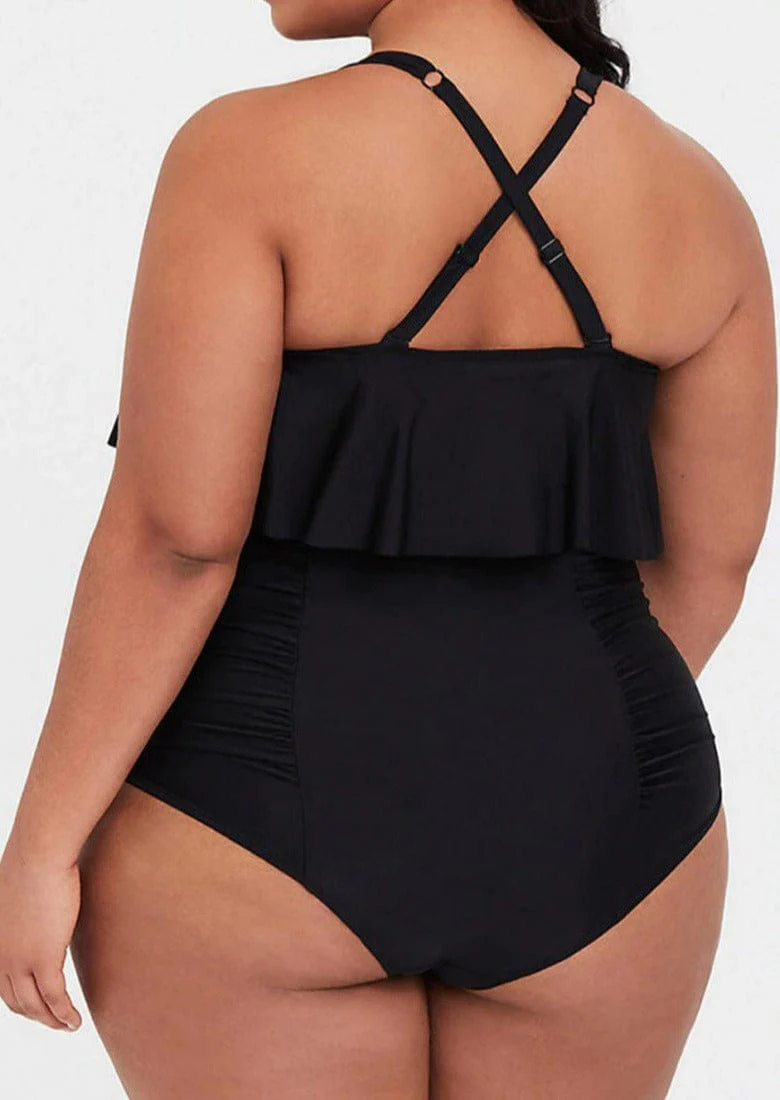 Plus Flounce Ruffled Tank High Rise Bikini Set - Image 2